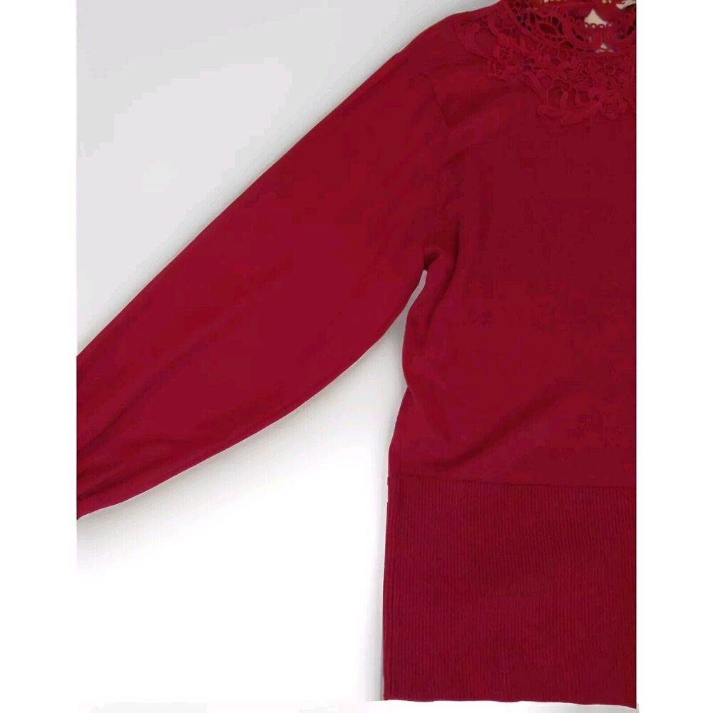 Notation Maroon Shirt Lace Collar With Sheer Sleeves Top XL Whimseygoth Sweater - Picture 4 of 7